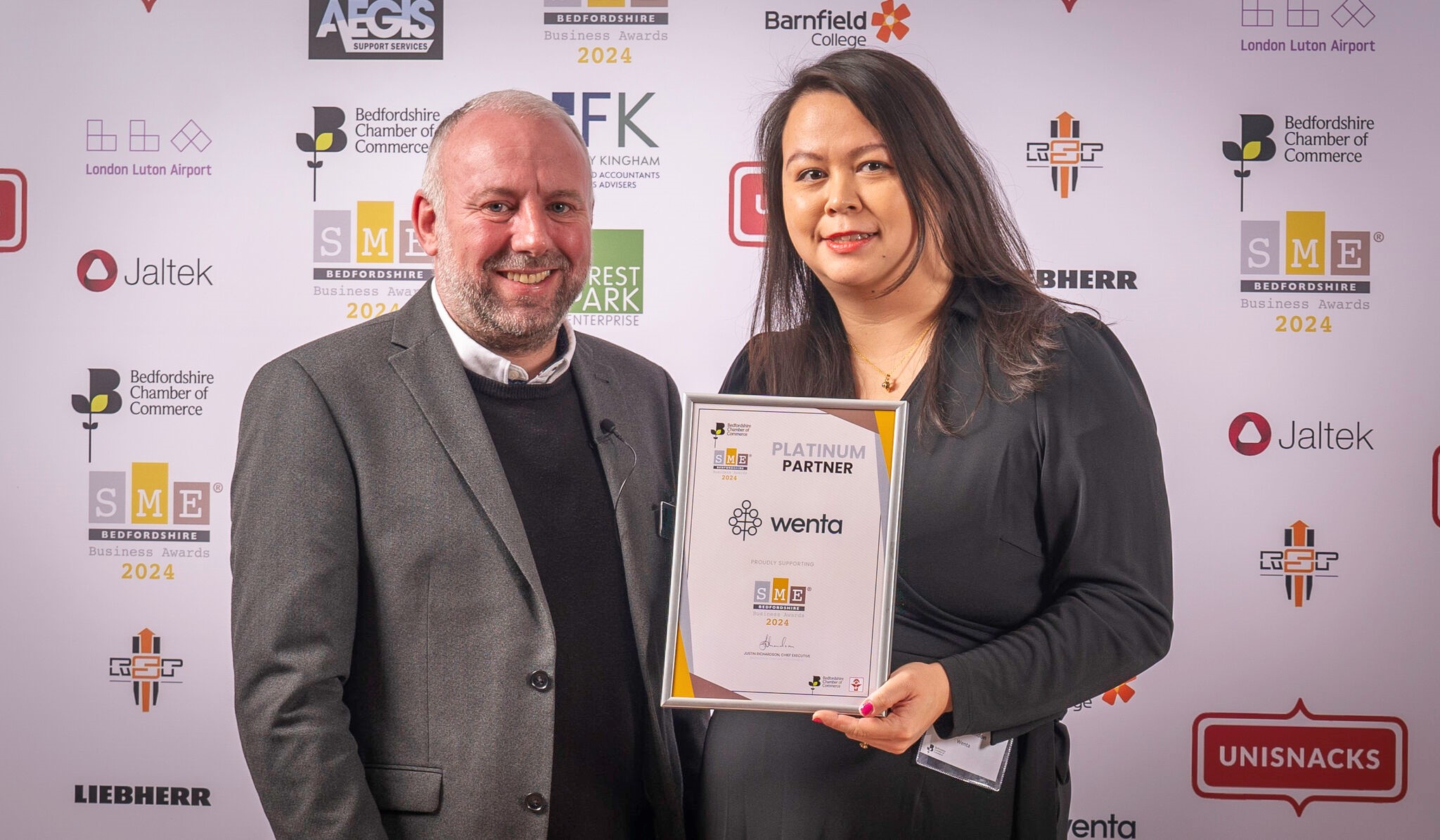Wenta Platinum Sponsorship Award recognition at Bedfordshire Chamber of Commerce SME Awards launch